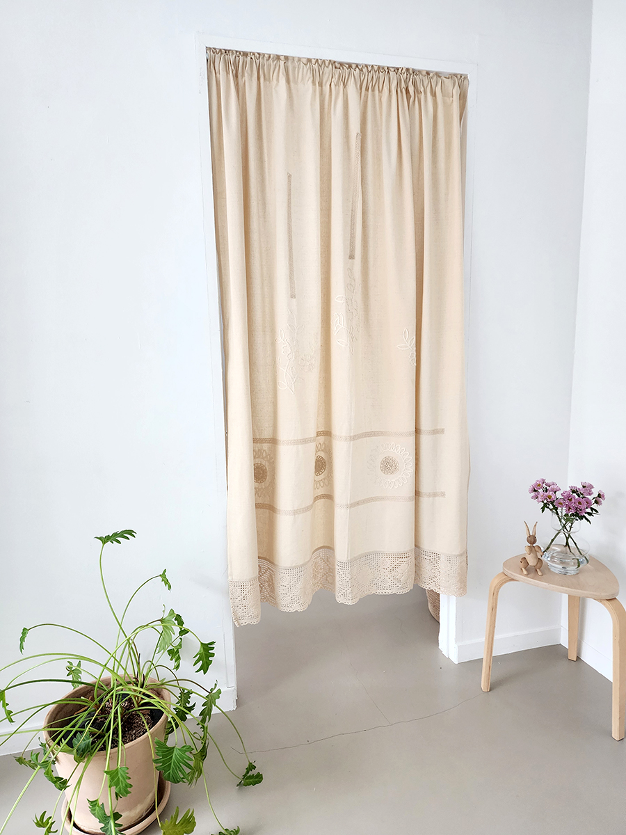 블랑쉬 플라워 자수 빈티지 린넨 코튼 바란스 커튼 176x176(1p) - 상세 이미지 3