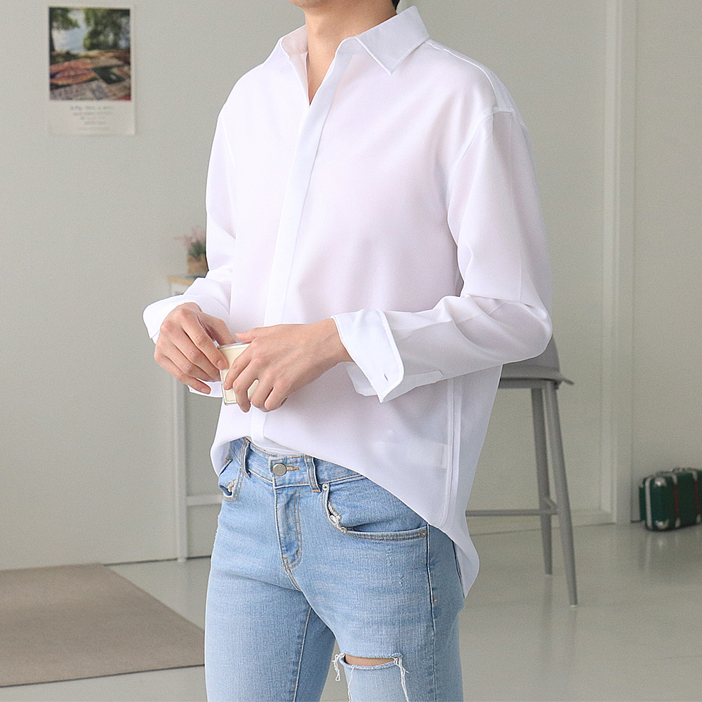 남자셔츠 실크 링클프리 남성남방 남자린넨셔츠 - 상세 이미지 2