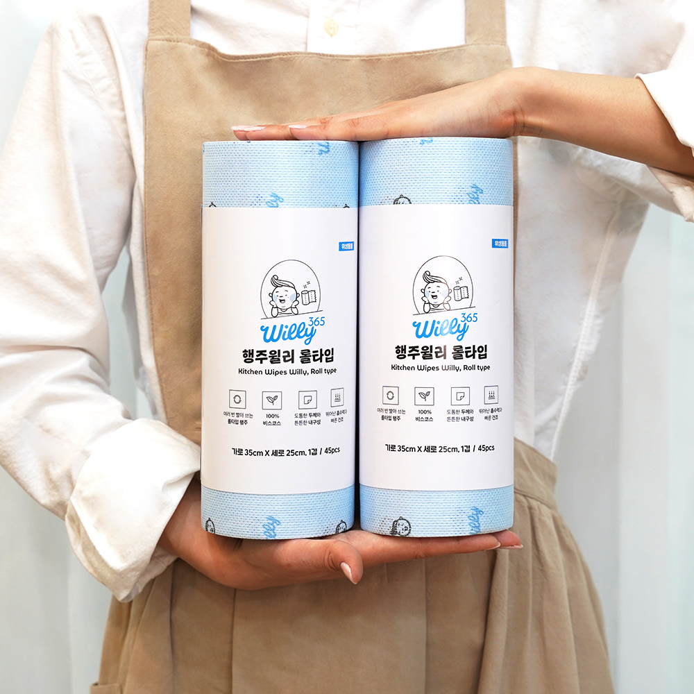 윌리365 행주 윌리 롤타입 90매 일회용 생분해 셀룰로오스 주방 키친크로스 이미지 6