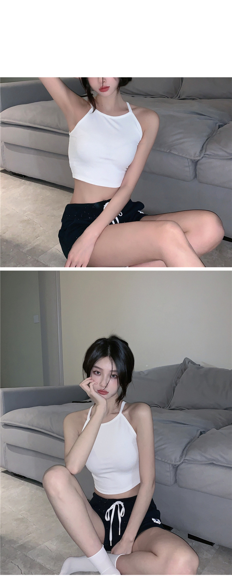 크롭 나시 티 여성 끈 이너 면 나시 탑 2+1 상세 이미지 13