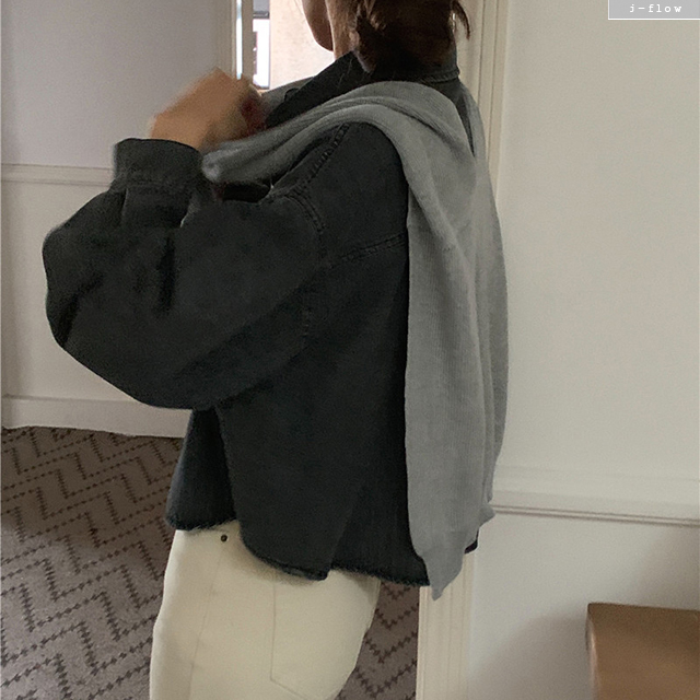 헤더 데님 크롭 카라 셔츠 숄니트 세트 2col 봄 가을 루즈핏 레이어드 코튼 제이플로우 이미지 6