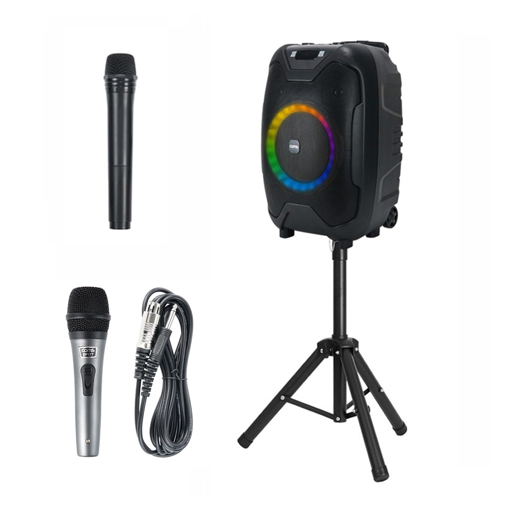 이동식스피커 충전식 블루투스 휴대용 마이크앰프 강의용 야외용 유선+삼각대 세트