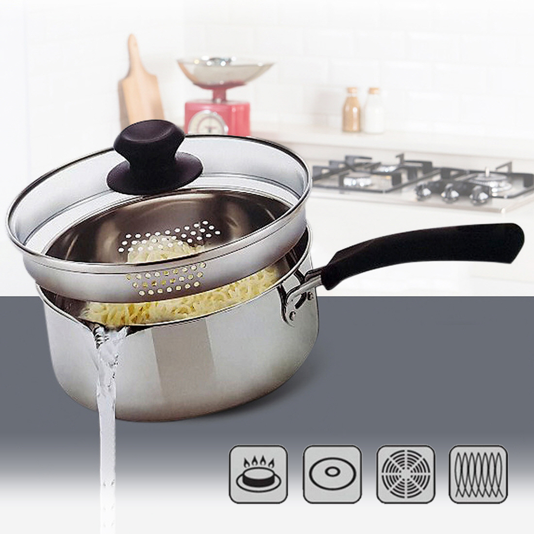 스텐 비빔면냄비 짜장 라면 인덕션용냄비 계량멀티팟 냄비 18cm