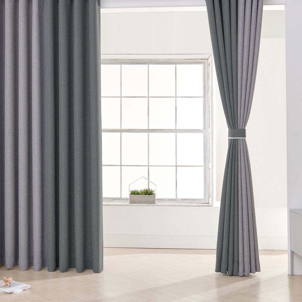 뷰하우스 데님 형상기억 거실 창문 복층 암막커튼 150x180 핀형 아일렛 맞춤제작 커텐