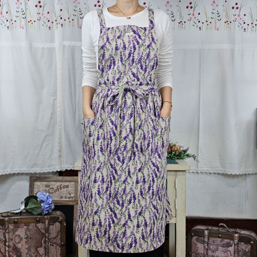 [원피스앞치마] 린넨 플라워 카페 공방 에이프런 라벤더 홈수니