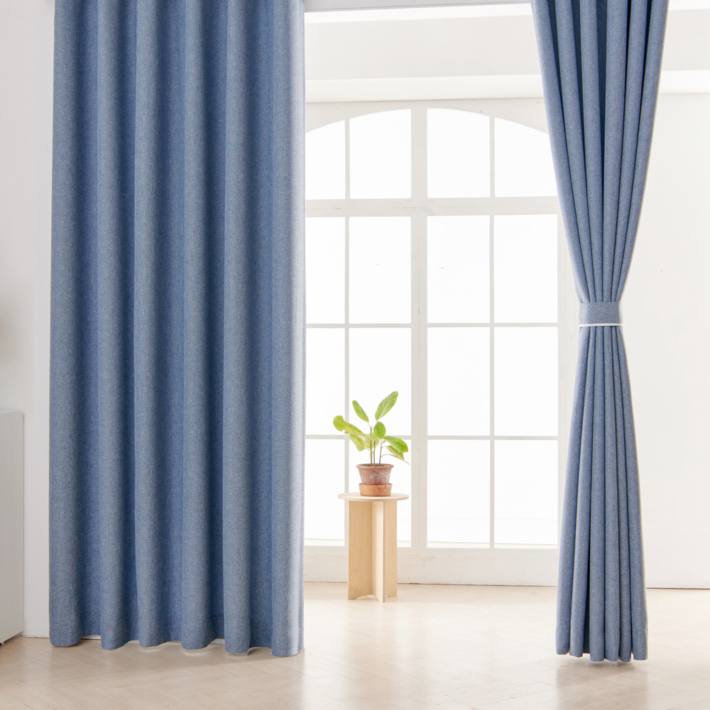 뷰하우스 데님 형상기억 거실 창문 복층 암막커튼 150x180 핀형 아일렛 맞춤제작 커텐