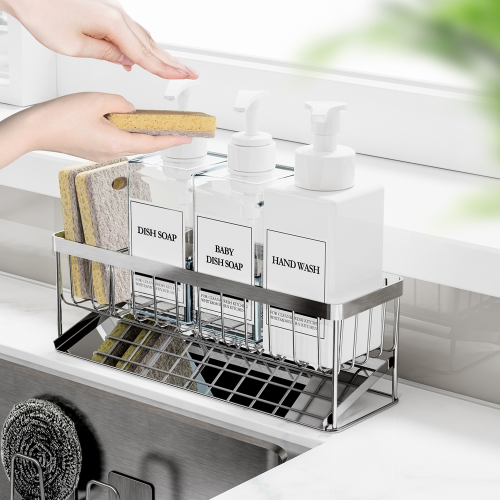 주방 세제디스펜서 세제통 싱크대 주방 샴푸통 리필용기 일반형 500ml 백색펌프 한글 이미지 2