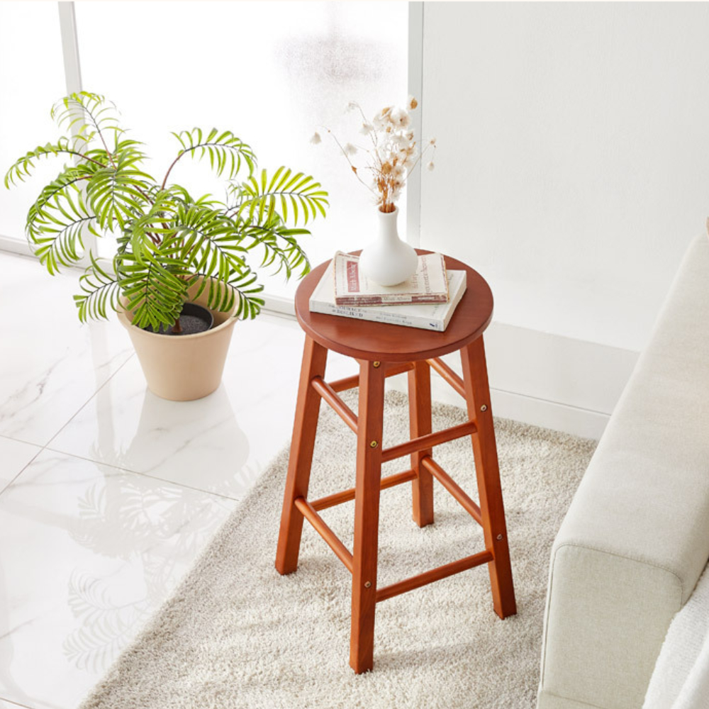 브라운 퓨어 원목 스툴 원형 바체어 2color 감성 홈바 의자 간이 협탁 다용도 의자