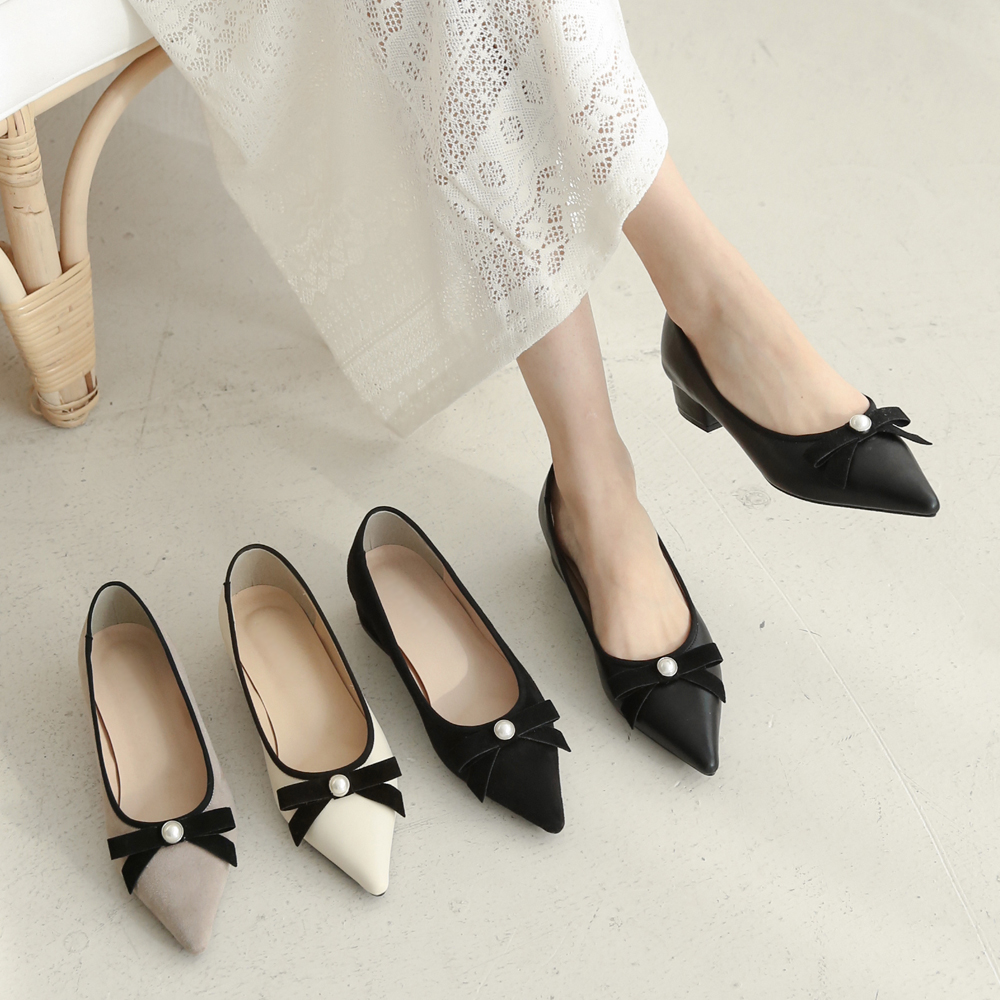 가죽 스웨이드 스틸레토플랫 키높이 통굽 리본 플랫슈즈