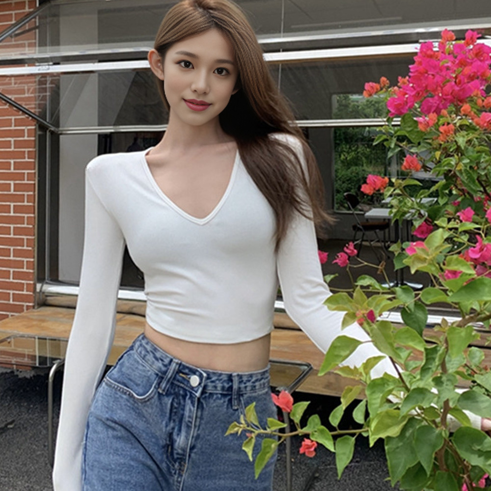 크롭 브이넥티셔츠 탱크탑 이지 나시 배꼽티 탑 - 상세 이미지 4