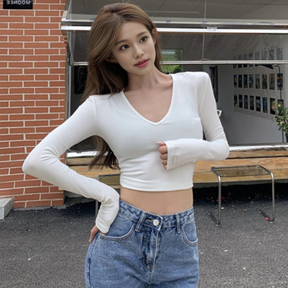 크롭 브이넥티셔츠 탱크탑 이지 나시 배꼽티 탑 - 상세 이미지 3