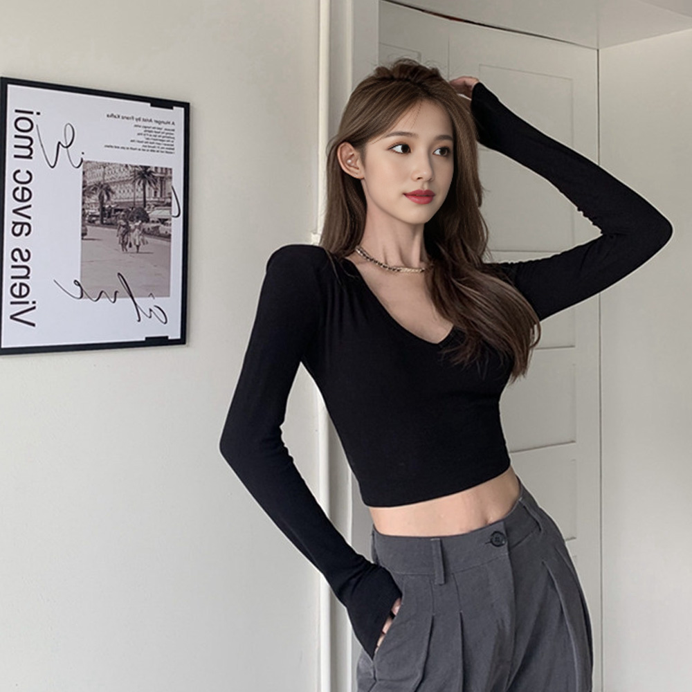 크롭 브이넥티셔츠 탱크탑 이지 나시 배꼽티 탑 - 상세 이미지 5