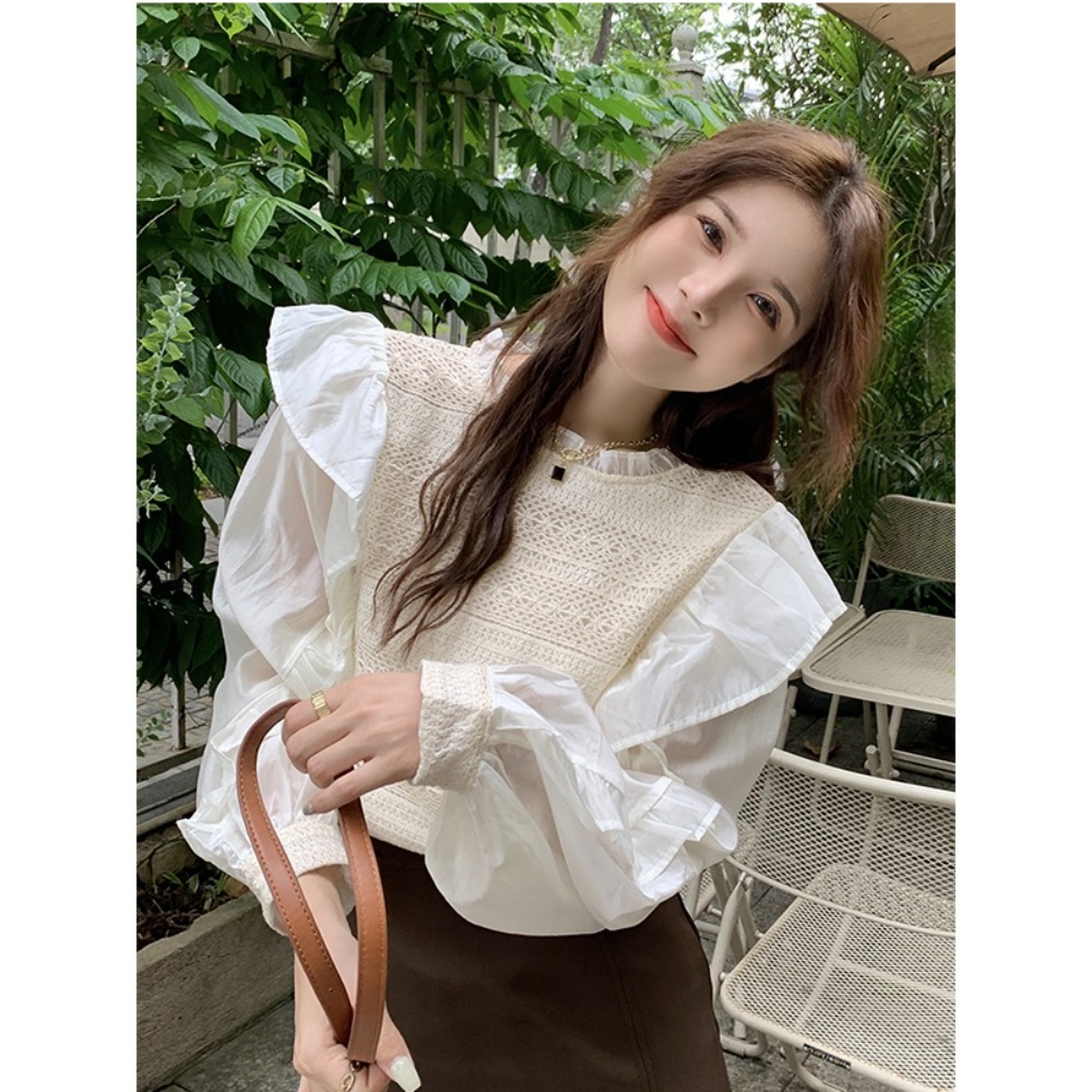 프릴 펀칭 블라우스 쉬폰 레이스 예쁜 디자인 연예인 패션 코디 - 상세 이미지 2