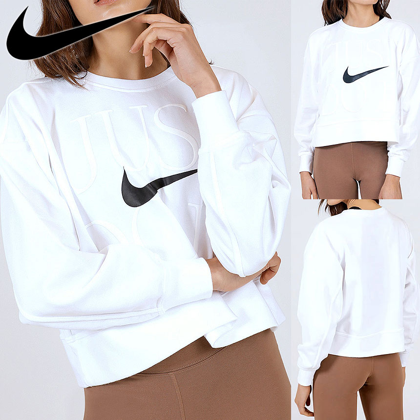 [라스트사이즈 세일] 나이키 드라이핏 여성 크루넥 맨투맨 세미 크롭 긴팔 티셔츠 DR7613-100 XL Only - 상품 이미지