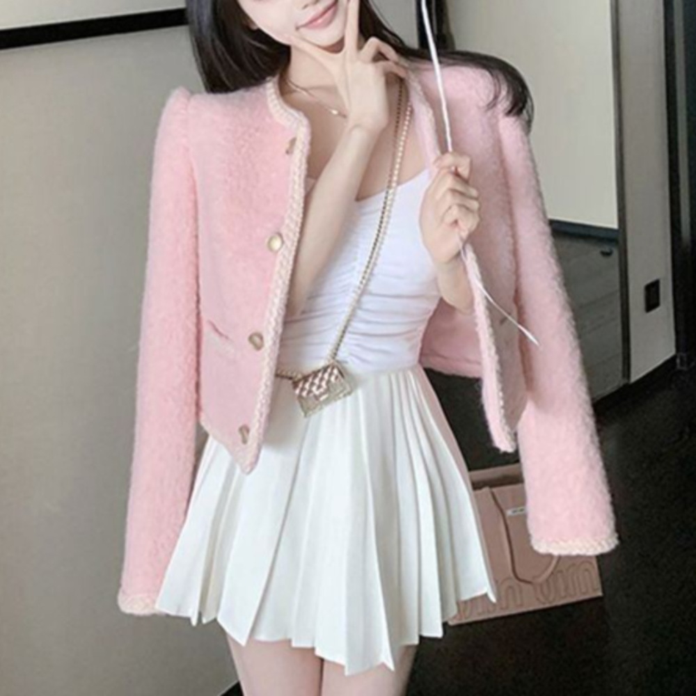 핑크 모직 자켓 예쁜 디자인 데이트 고급 고퀄 명품느낌 연예인 패션 코디 - 상품 이미지