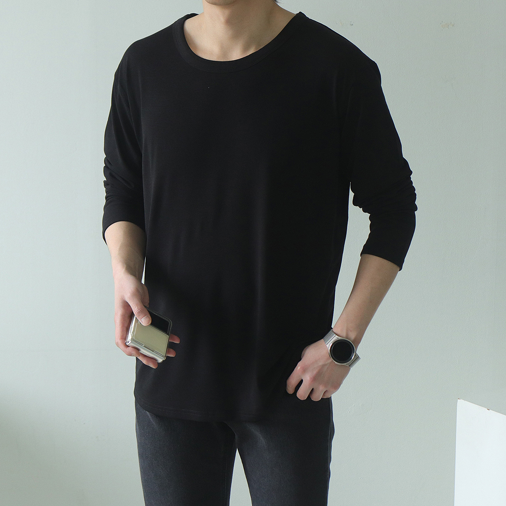 1+1 남자 긴팔티 레이어드 유넥 티셔츠 - 상세 이미지 3
