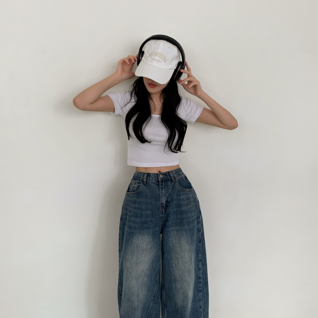 [숏&롱/하체커버!] 솔리 트리드 옆핀턱 청바지 벌룬핏 워싱 폴딩 와이드 봄 데님 팬츠 상세 이미지 29