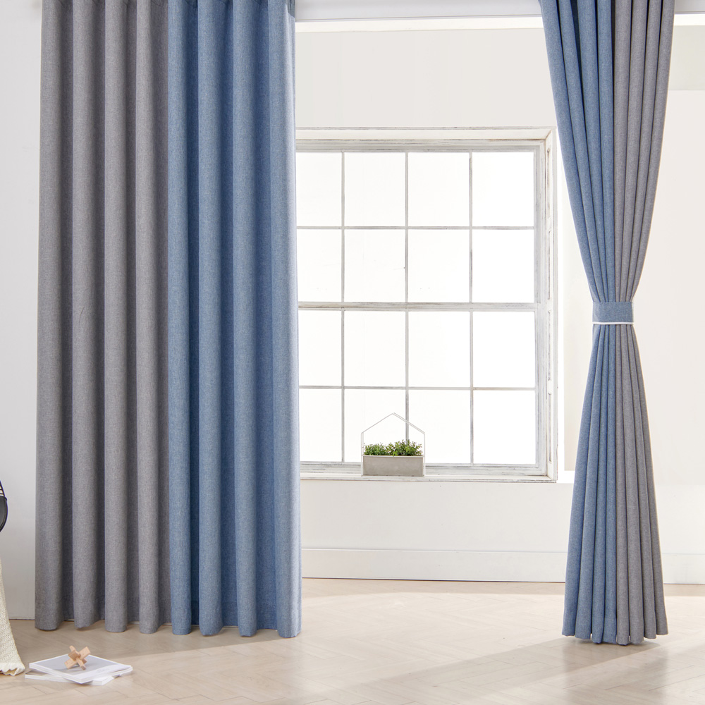 뷰하우스 데님 형상기억 거실 창문 복층 암막커튼 150x180 핀형 아일렛 맞춤제작 커텐