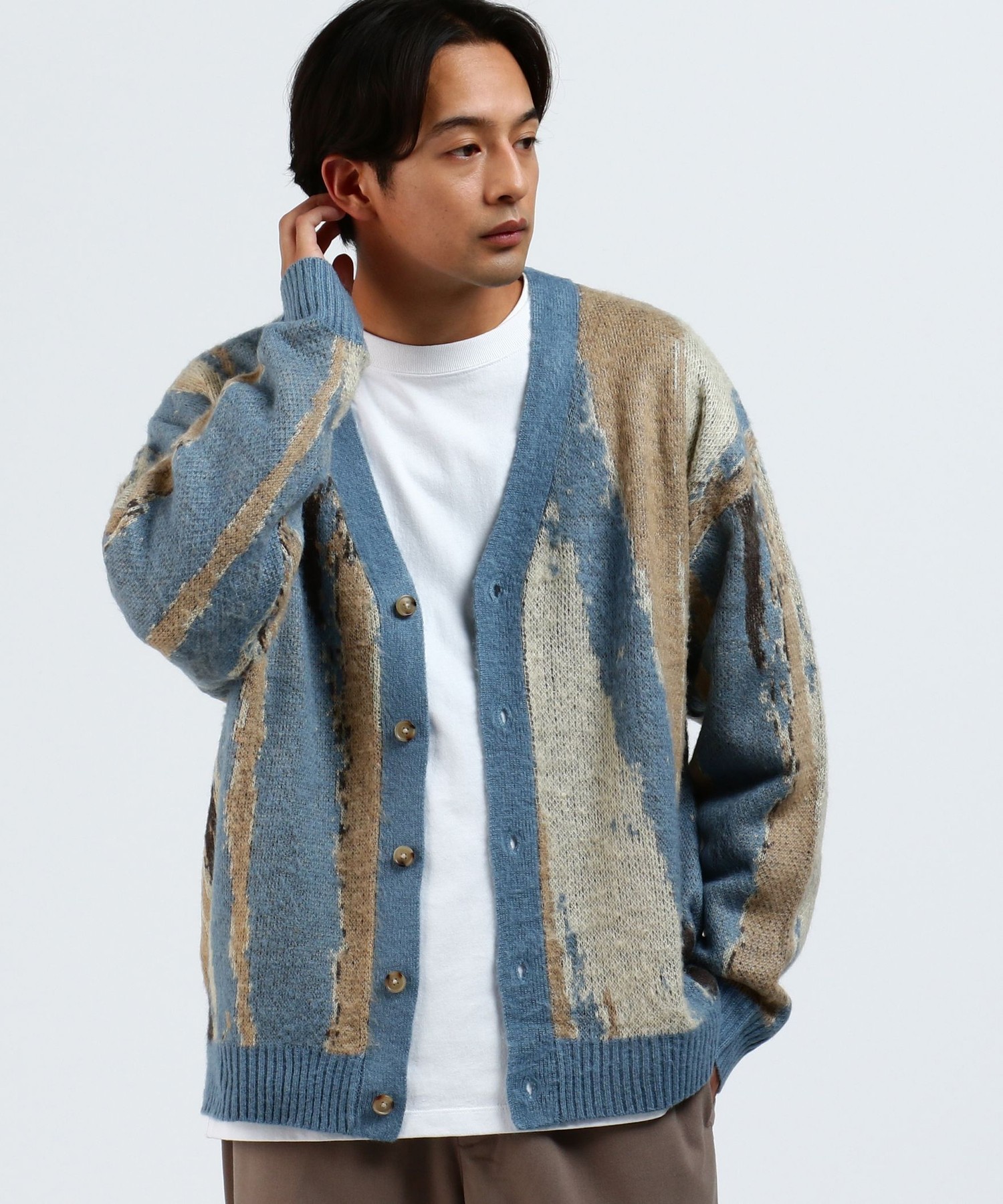 빔즈 샤기 마블 가디건 카디건 브라운 삭스 BEAMS HEART - 상세 이미지 2