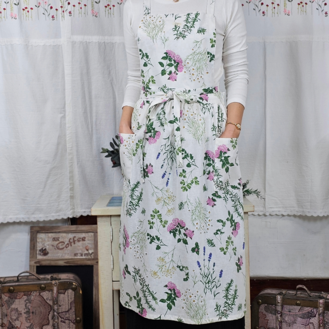 [원피스앞치마] 린넨 플라워 카페 공방 에이프런 허브 홈수니