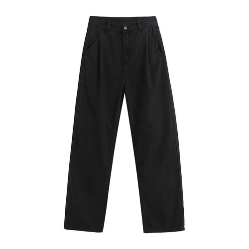 댄디 핀턱 세미 와이드 일자핏 흑청 워싱 데님팬츠 - 상세 이미지 3