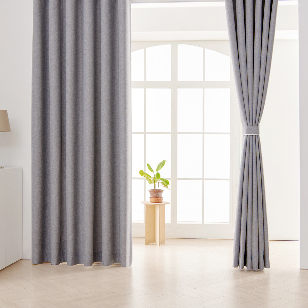 뷰하우스 데님 형상기억 거실 창문 복층 암막커튼 150x180 핀형 아일렛 맞춤제작 커텐