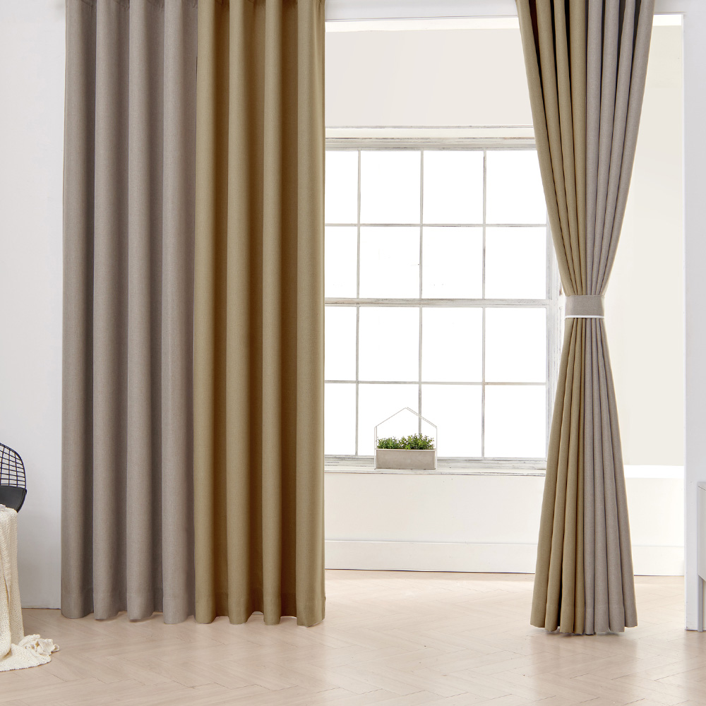 뷰하우스 데님 형상기억 거실 창문 복층 암막커튼 150x180 핀형 아일렛 맞춤제작 커텐