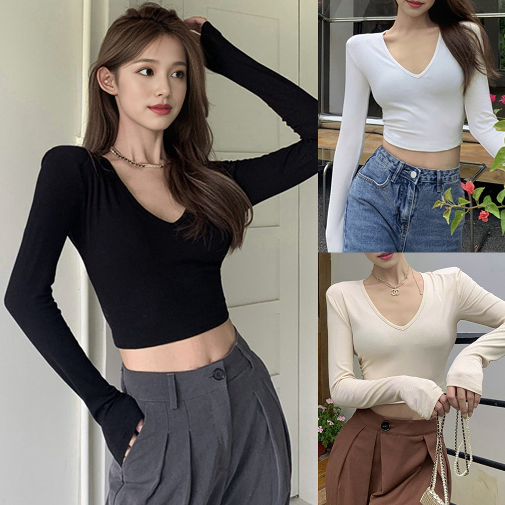 크롭 브이넥티셔츠 탱크탑 이지 나시 배꼽티 탑 - 상품 이미지