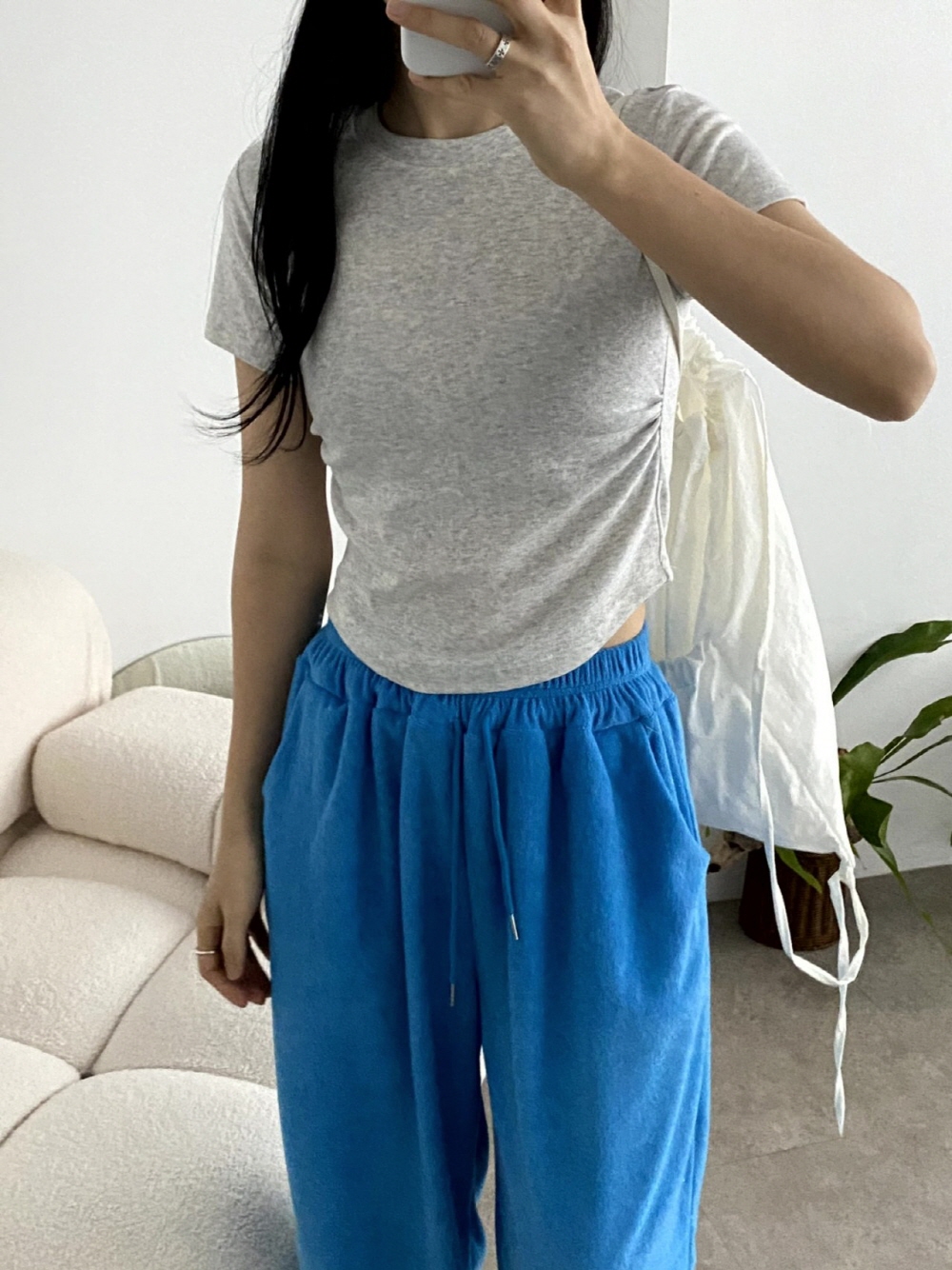 크롭 반팔티 셔링 스판 밑단라운딩 무지 반팔 티셔츠 - 상세 이미지 2