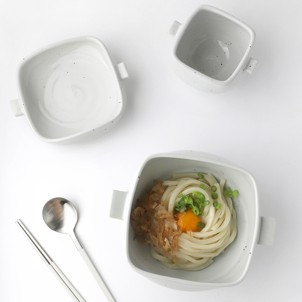 핸드메이드 담 사각 면기 혼밥 1인 식기 세트 3P 국그릇 찬기 공기 한식기 설렁탕 국수 - 상세 이미지 4