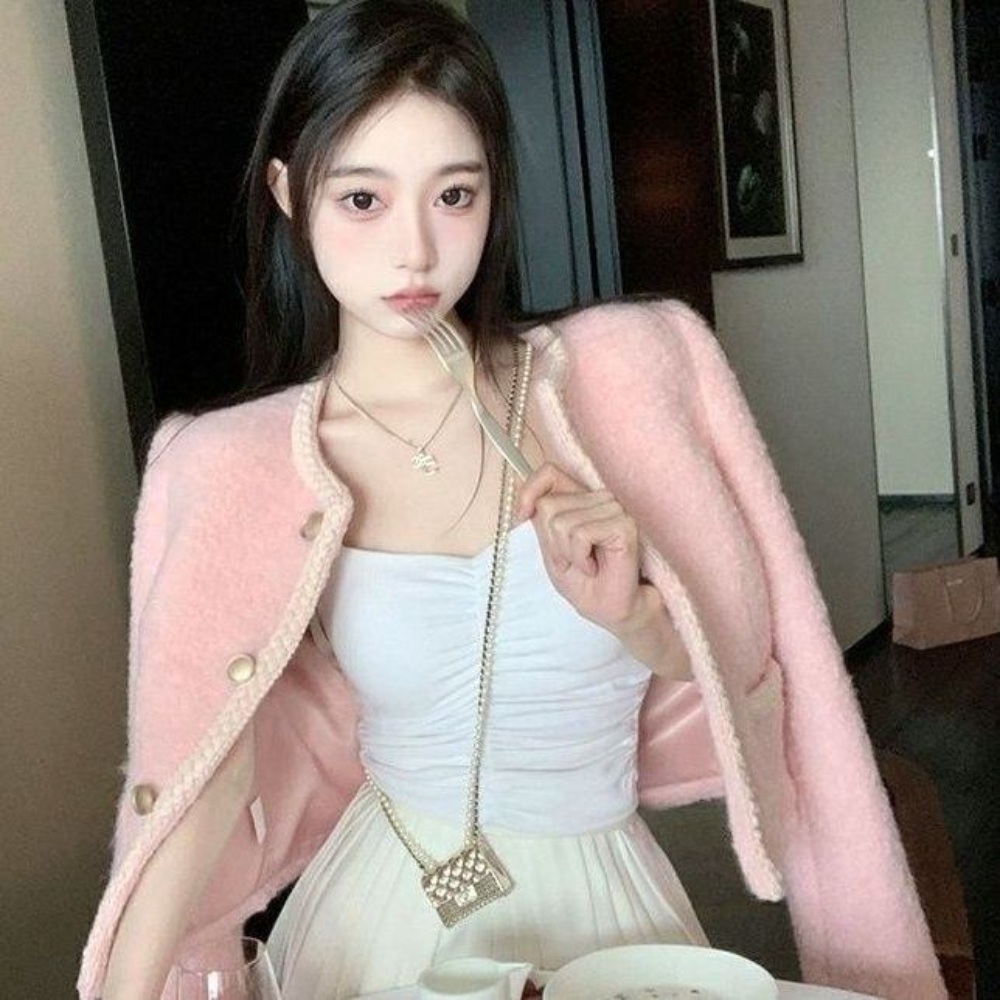 핑크 모직 자켓 예쁜 디자인 데이트 고급 고퀄 명품느낌 연예인 패션 코디 - 상세 이미지 3