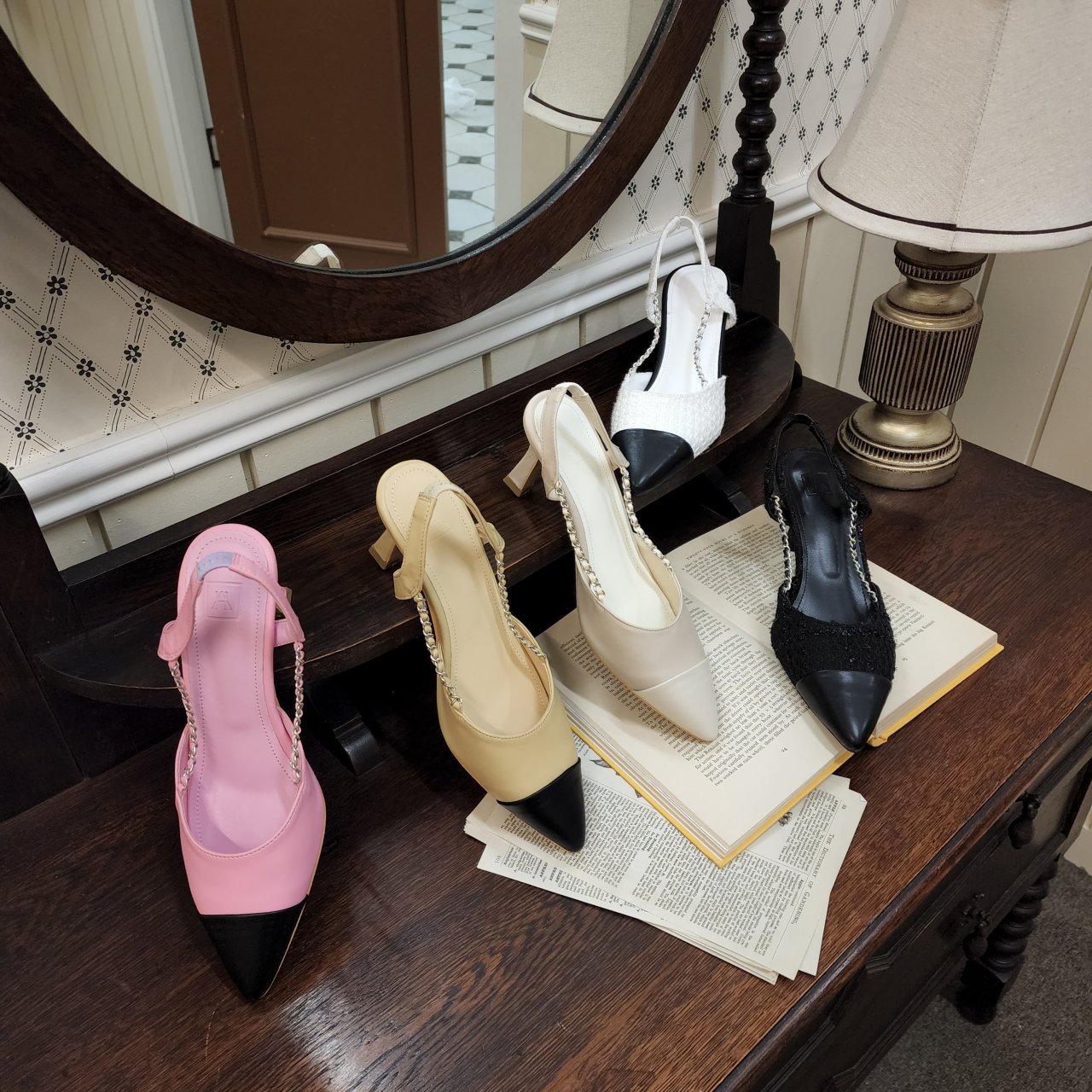 클래식 체인 트위드 슬링백 [Handmade shoes] - 상품 이미지