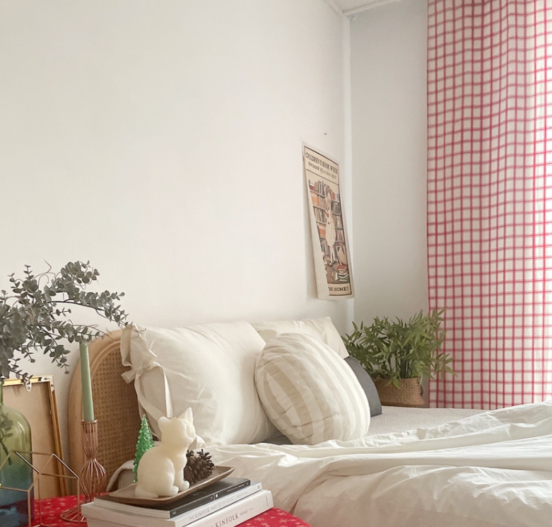 마켓 체크 커튼 아이방 여아 남아 키즈 봄커튼 레트로