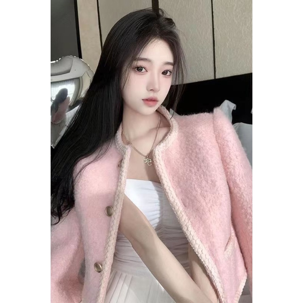 핑크 모직 자켓 예쁜 디자인 데이트 고급 고퀄 명품느낌 연예인 패션 코디 - 상세 이미지 4