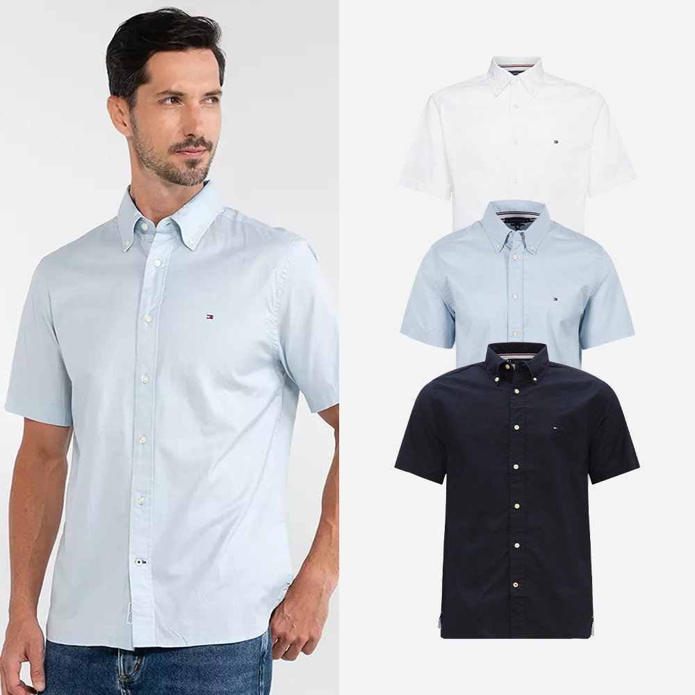 타미힐피거 남성 레귤러핏 포를린 코튼 반팔셔츠