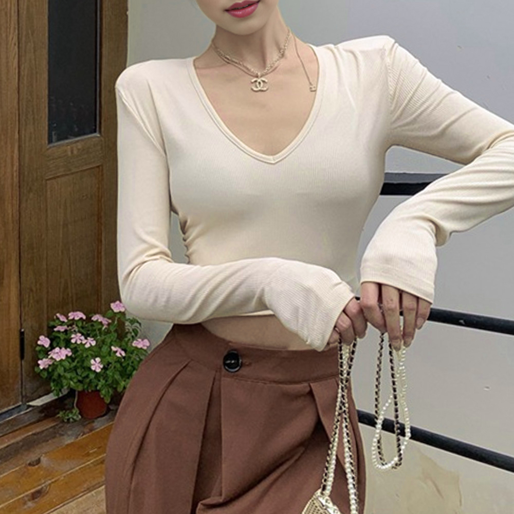 크롭 브이넥티셔츠 탱크탑 이지 나시 배꼽티 탑 이미지 6