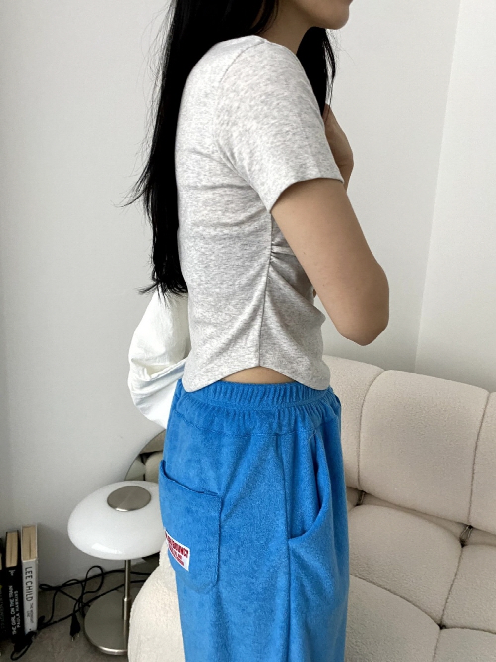 크롭 반팔티 셔링 스판 밑단라운딩 무지 반팔 티셔츠 - 상세 이미지 4