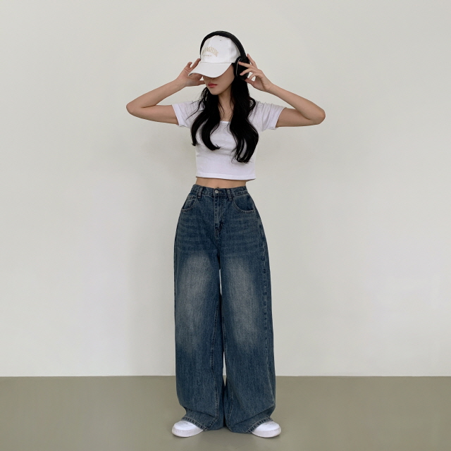 [숏&롱/하체커버!] 솔리 트리드 옆핀턱 청바지 벌룬핏 워싱 폴딩 와이드 봄 데님 팬츠 상세 이미지 28