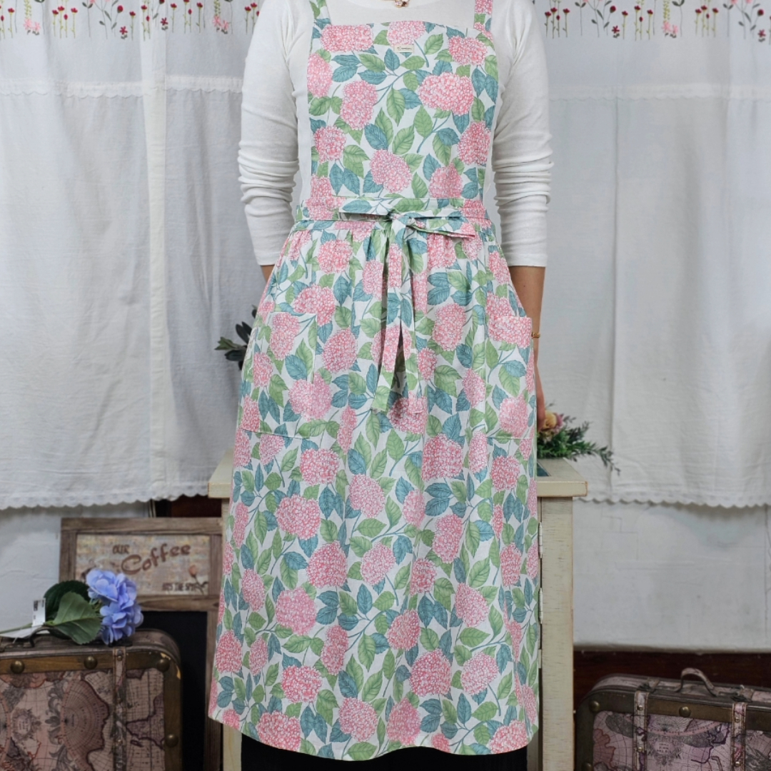 [원피스앞치마] 린넨 플라워 카페 공방 에이프런 수국 홈수니