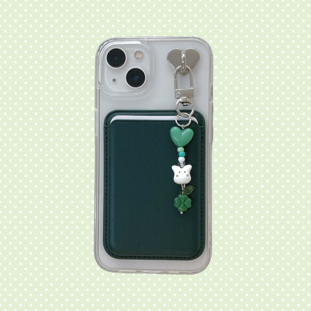 SET 아이폰 맥세이프 케이스 네잎클로버 토끼풀 키링 카드지갑 아이폰13미니케이스