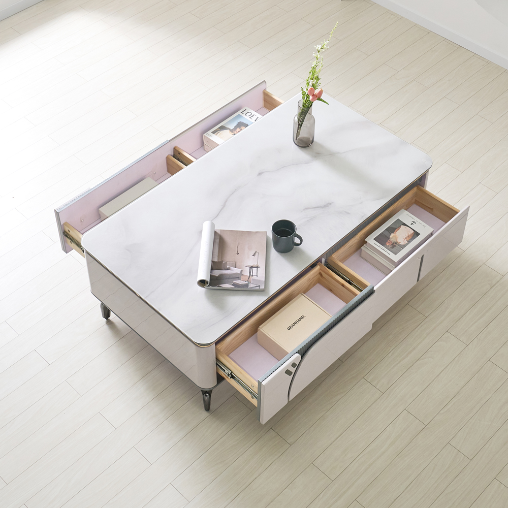 [방문설치] 알라딘 아트글라스 강화유리 거실테이블 실버