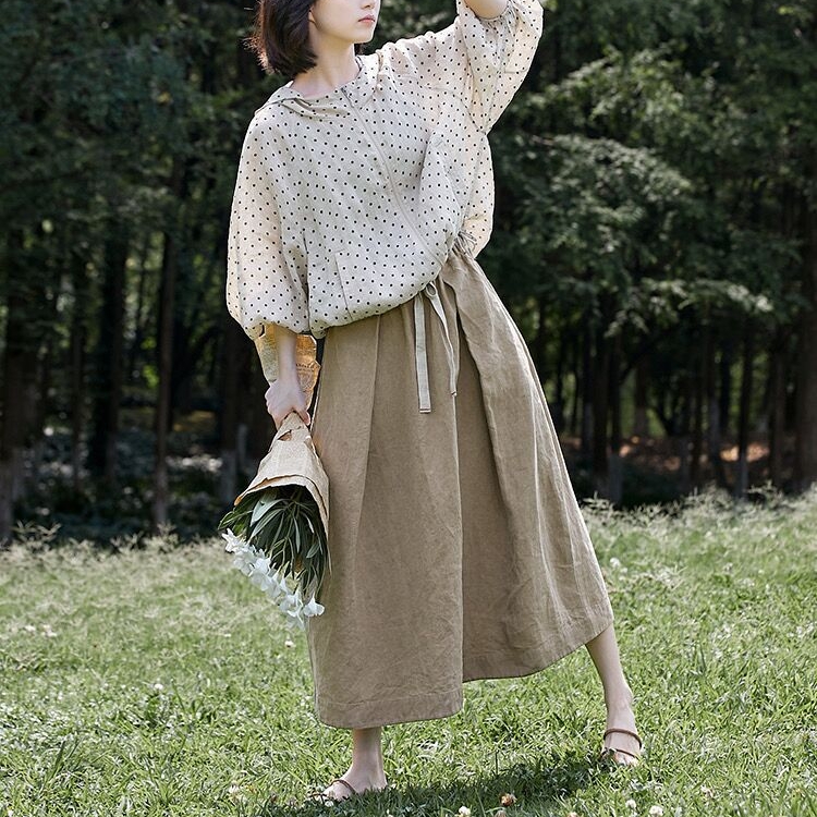 하마마스 내추럴 린넨치마 핀턱 린넨스커트 미시옷 엄마옷 - 상세 이미지 2