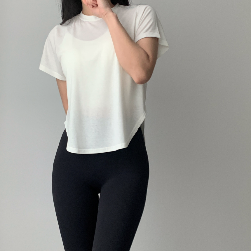 [1+1/슬림루즈핏]찰랑 필라테스 운동복 요가복 헬스복 상의 커버업 크롭 반팔 밑단굴림 티셔츠 발레리나티 발레코어 숏슬리브 상세 이미지 52