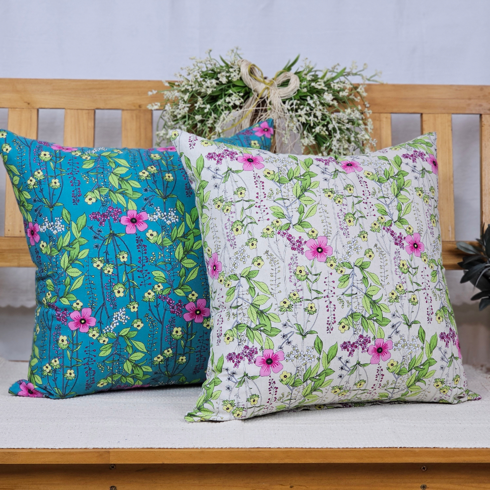 [쇼파쿠션] 등쿠션 / 방석 커버 린넨 플라워 아름드리 50x50 / 40x40