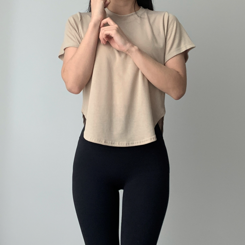 [1+1/슬림루즈핏]찰랑 필라테스 운동복 요가복 헬스복 상의 커버업 크롭 반팔 밑단굴림 티셔츠 발레리나티 발레코어 숏슬리브 상세 이미지 27