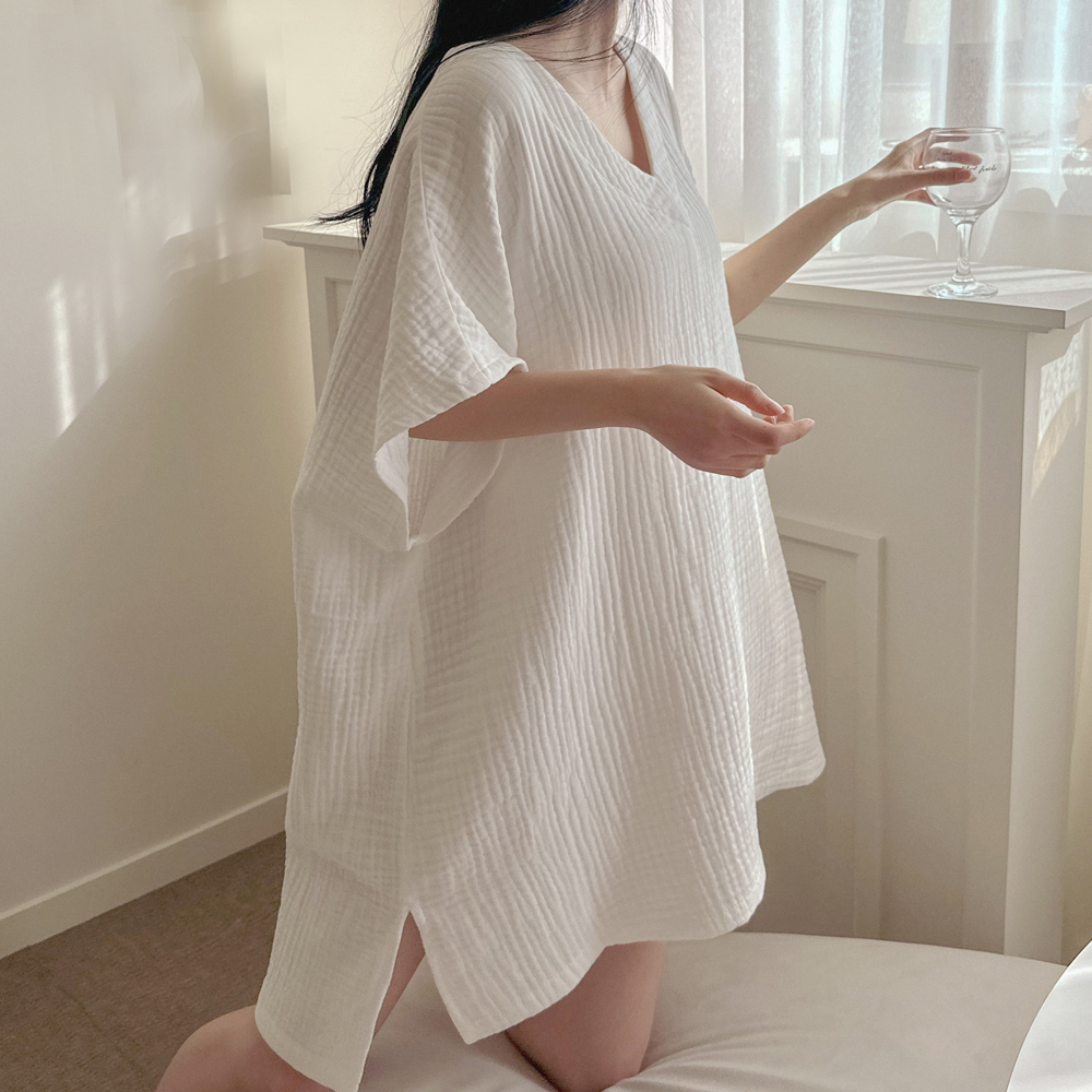 여성골프샤워가운 얇은 라운딩 로브 3중거즈 여름용 코튼앤스티치 - 상세 이미지 2