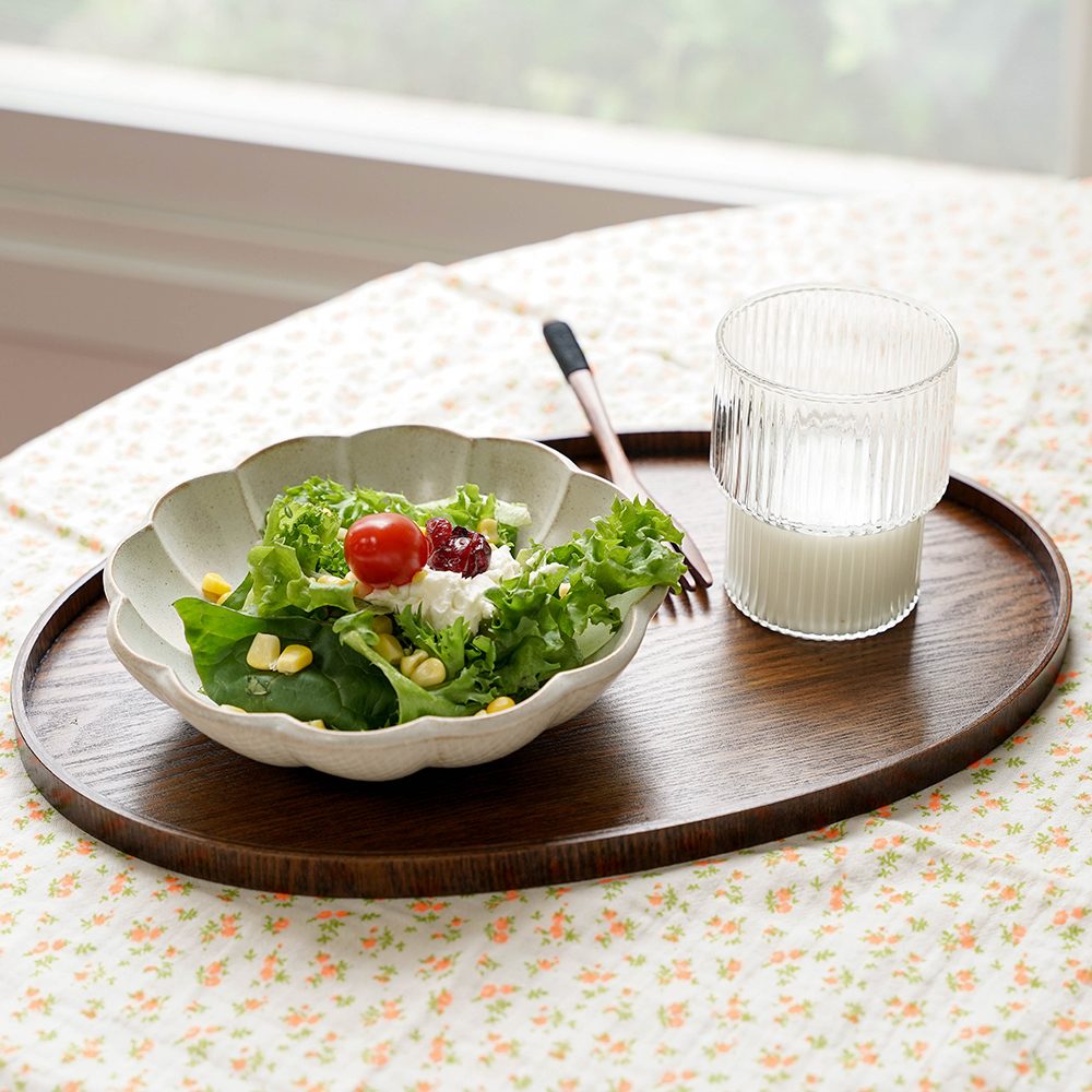 월넛 우드 트레이 나무 쟁반 혼밥 카페 원목 타원형 나무쟁반 - 소