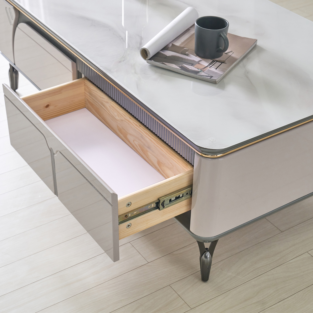 [방문설치] 알라딘 아트글라스 강화유리 거실테이블 실버