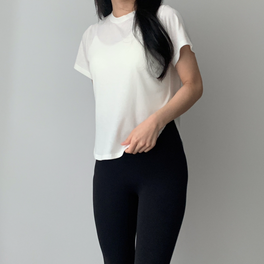 [1+1/슬림루즈핏]찰랑 필라테스 운동복 요가복 헬스복 상의 커버업 크롭 반팔 밑단굴림 티셔츠 발레리나티 발레코어 숏슬리브 상세 이미지 45
