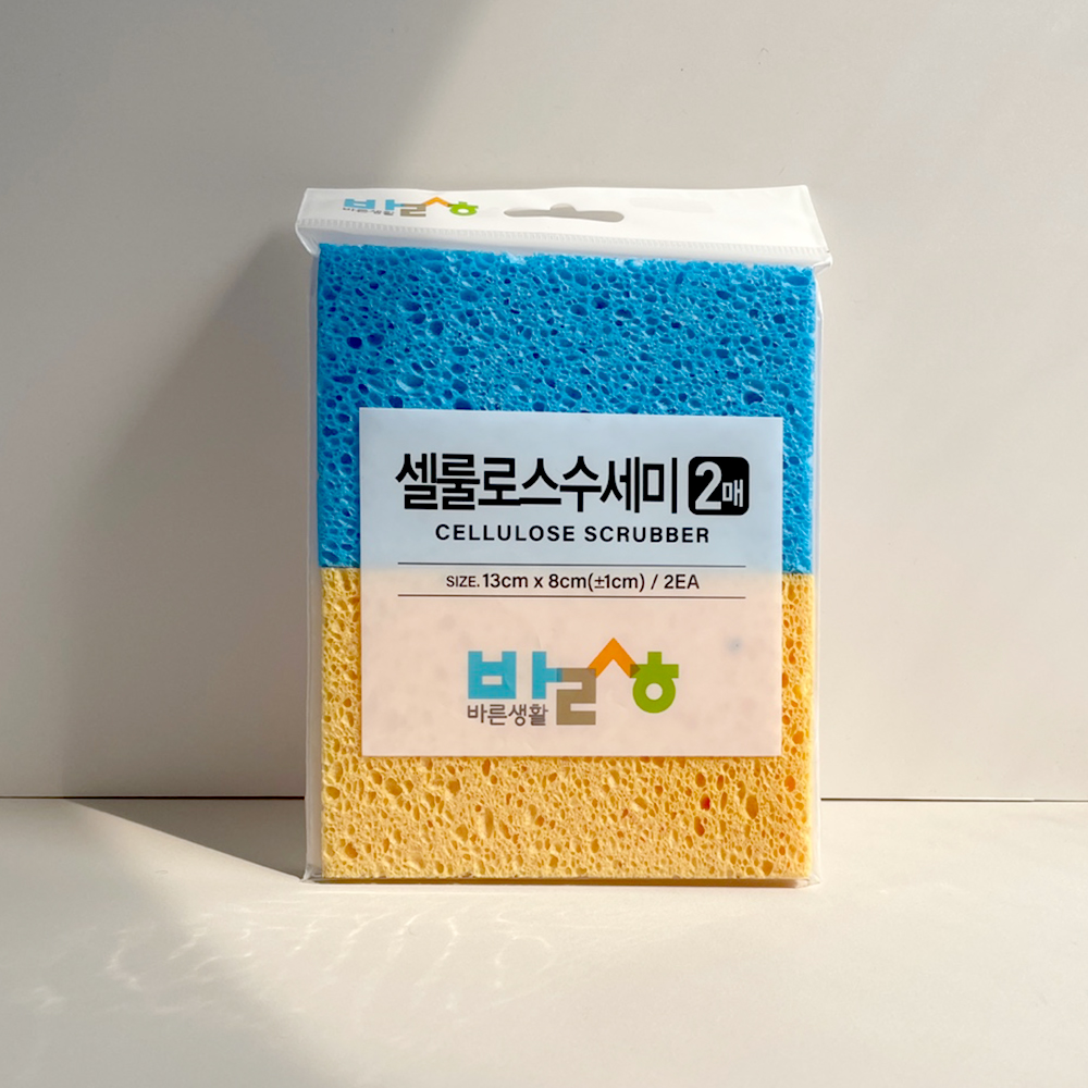 노스크래치수세미 바른생활 부드러운 셀룰로스 수세미 2매 기름기 실내외 청소 물기제거용 - 메인 이미지